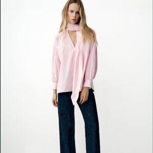 Zara Pink Scarf Neck Blouse, Size Small NWT